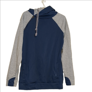 & Raglan Sleeve Women's Sweater  Gray and Blue, Size Large